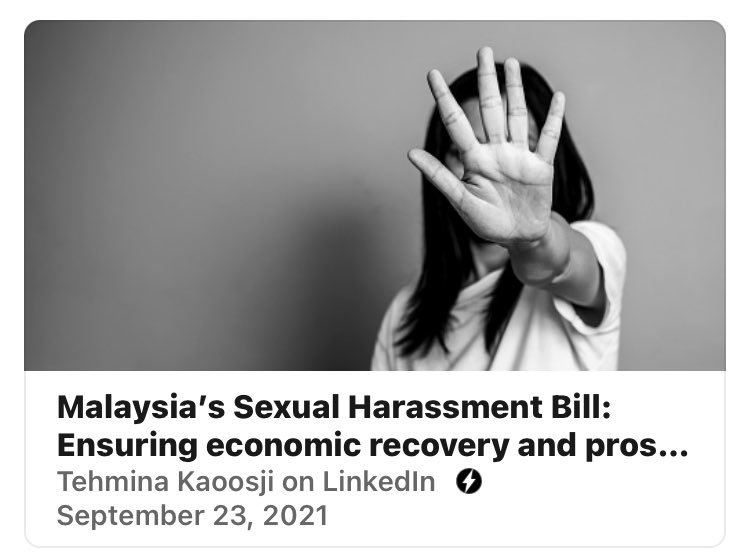 TehminaKaoosji's tweet photo. 1/ My thoughts on Malaysian Employers Federation's (MEF) recent statement against passing Malaysia's #SexualHarassmentBill
It’s essential tht corporate sector echoes civil society & national goals for upholding women's human rights,rather than indulge in baseless fear-mongering https://t.co/2vpLIAKtT5