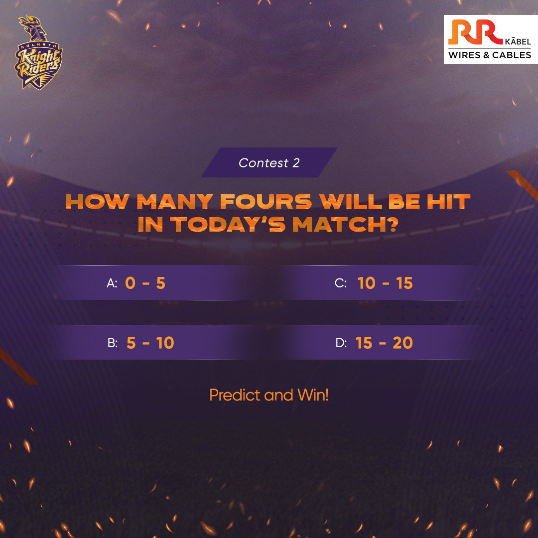 _RRKabel's tweet photo. Predict and stand a chance to win big!

All you have to do is:
> Predict the number of fours in today’s match.
> Leave your answers in the comments below.
> Tag and follow RR Kabel.
> Win Vouchers*.
T&amp;C Apply*
Send in your entries by 7:00 PM today. 

#KKRHaiKabel #MI #KKR https://t.co/gHhAxFbIxP