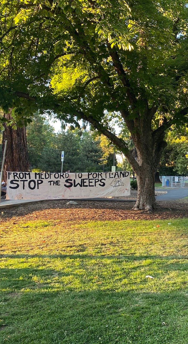 StopSweepsPDX's tweet photo. As a reminder we'll be at the World Trade Center all night long!

Meanwhile in Medford, folks are also doing an overnight action at Hawthorne Park to commemorate one year ago when cops raided the park, where people displaced by the fires took respite, arresting several people https://t.co/QIoGliZDsG
