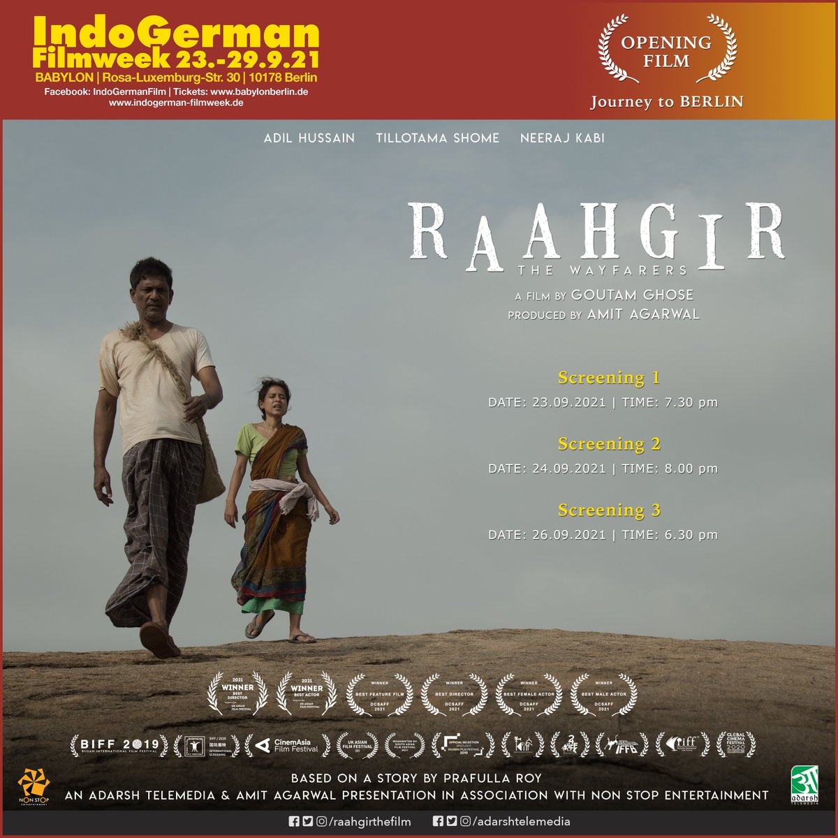 #RAAHGIR to open IndoGerman FilmWeek 2021. Thanks to the organisers and jury for appreciating our hard work.

Congratulations to the entire team #GoutamGhose @_AdilHussain @TillotamaShome #NeerajKabi @IndoGermanFilm @ottenbruch @nonstopepl @adarshtelemedia @itsamitagarwal