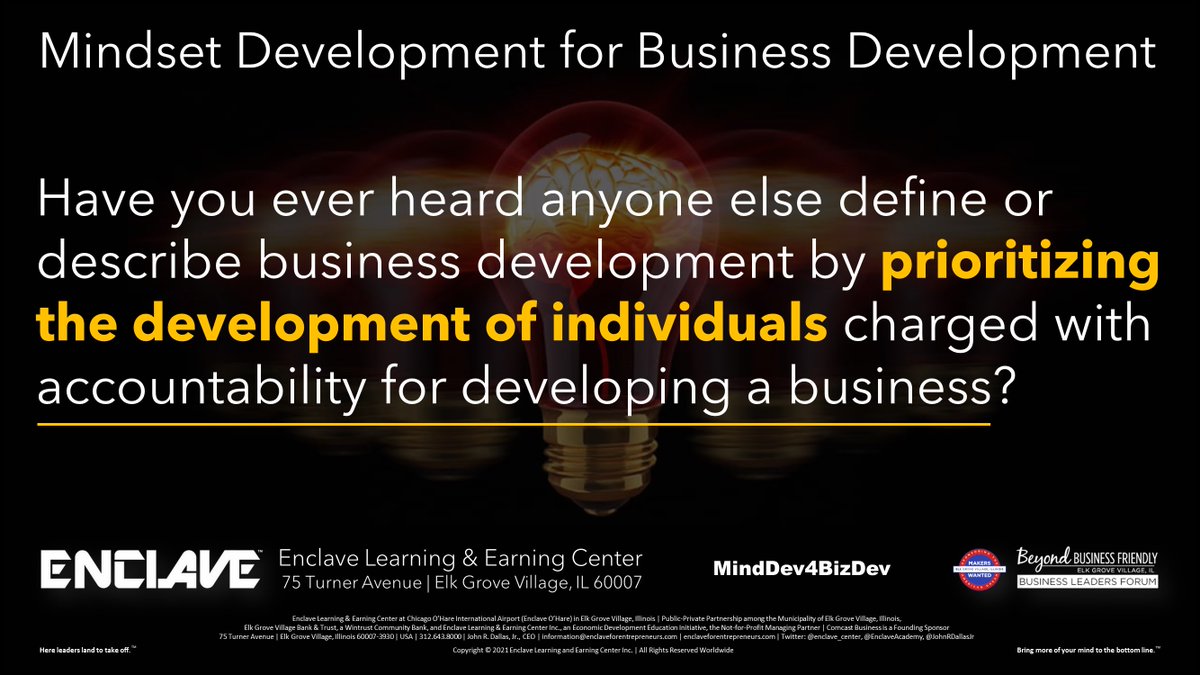 JohnRDallasJr's tweet image. #BusinessDevelopment requires broadening its definition and description to include and prioritize continual (not sporadic) #MindsetDevelopment, and development of other competencies of individuals with responsibility and accountability for developing the business. #MindDev4BizDev