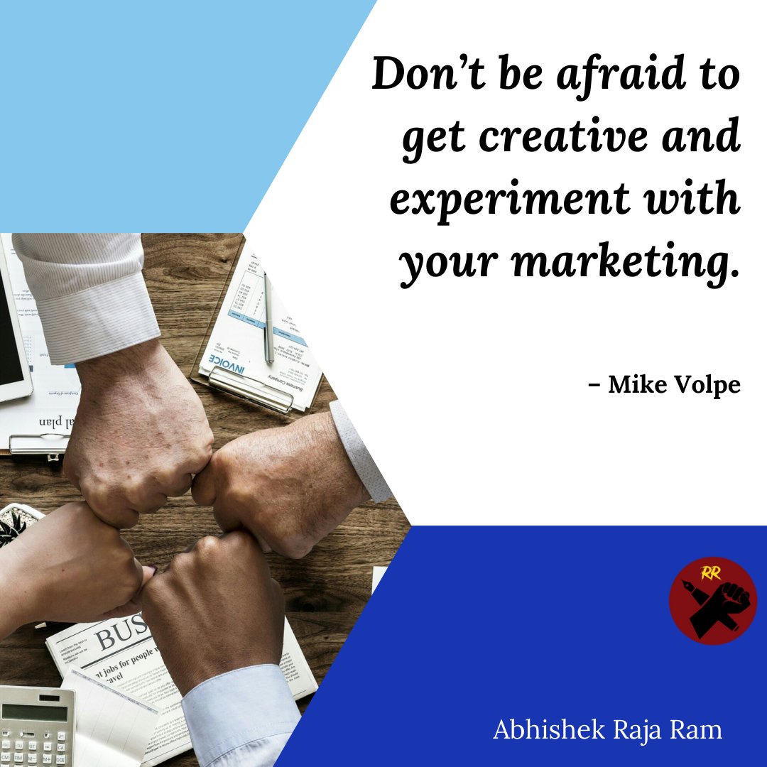 abhishekrajaram's tweet photo. Don't be afraid to get creative and experiment with your marketing.
#motivational #motivated #mikevolpe #motivationalquotes #motivation https://t.co/tJfK50TGGL