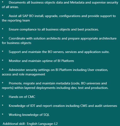 denovosoftsol's tweet photo. #denovojobs #denovo
Vacancy for-SAP BO Admin
Location-Dwarka ,Delhi
Experience-4+ years
External ID-1717612
Send resume – career@denovosoftsol.com
#JavaScript #HTML #CSS #saphiring #sapjob #CMS #SQLserver #sapbusinessobject #linux #java #BIPlatform #jobopening https://t.co/KDTez4OOrj