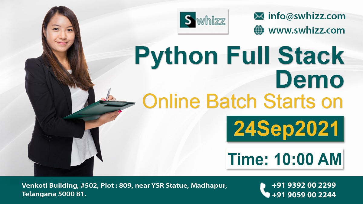 Swhizzofficial's tweet image. New PYTHON Online/Offline training batch update from Swhizz Technologies,
#Python Training with Live Project in
Demo: Friday 24-09-2021 || 10:00AM
#Python_engineer #Python_training #Python_tools #Python_training_online #Python_certification