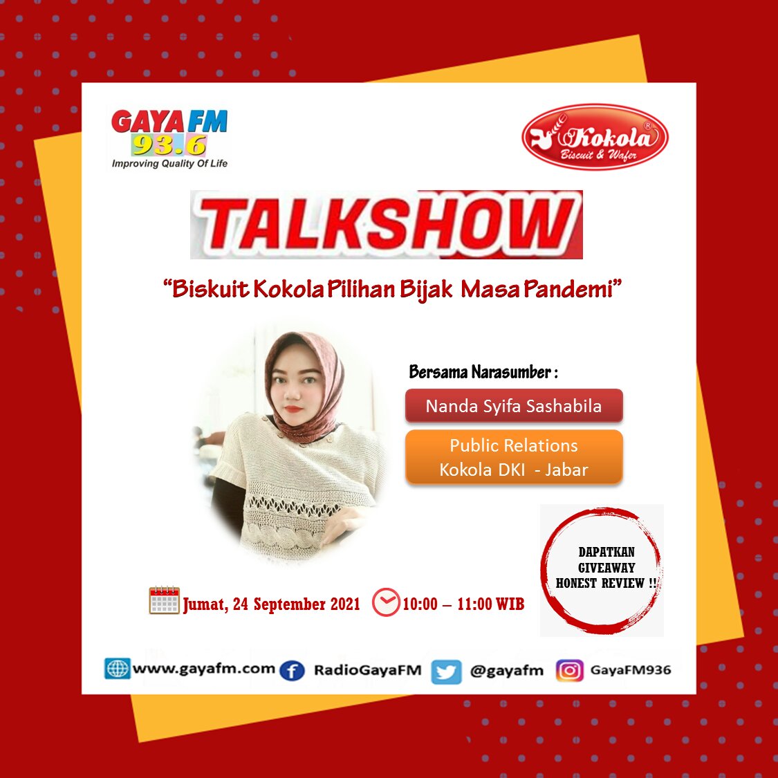 Sahabat Gaya..Ingin tahu bagaimana bisa Biskuit Kokola Halal menjadi Pilihan Cemilan Bijak di Masa Pandemi dan ingin tahu bagaimana cara nya untuk menjadi Reseller Biskuit Kokola Sahabat Gaya?

Whatsapp : 0858 8460 2428
SMS : 0817 0333 6936
Telpon : (021) 880 5114

#biskuitkokola