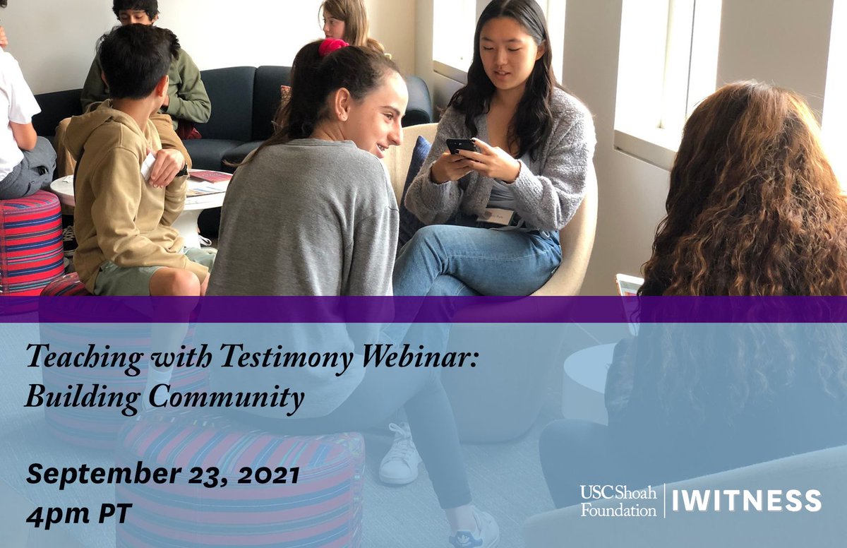 USCShoahFdn's tweet photo. Join us #educators ~ TODAY at 4 pm PT! Building supportive classroom communities PD webinar. 
Register here: https://t.co/LmPe6WCSeo.  
#TeachingWithTestimony #SEL https://t.co/Fq2NvrDHBl