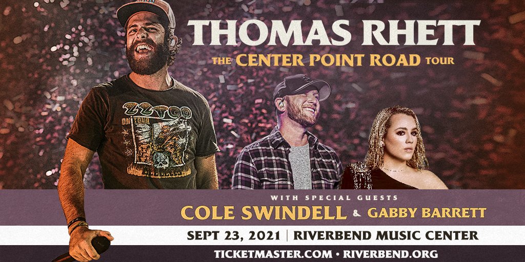 TONIGHT: <a href="/ThomasRhett/">Thomas Rhett</a> returns to Riverbend Music Center on "The Center Point Road Tour" with special guests <a href="/coleswindell/">Cole Swindell</a> and <a href="/GabbyBarrett_/">Gabby Barrett</a>! Tickets are still available: bit.ly/rb-trhett 
 
DOORS: 6:00 PM  
SHOW: 7:30 PM