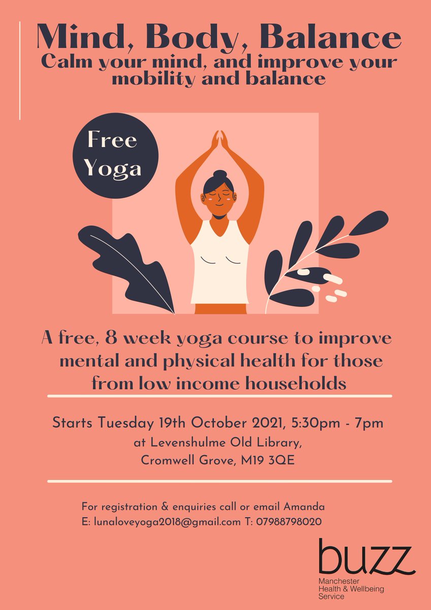 Are you in a low income households based in Levenshulme? Would you like to improve your mental and physical health?

Next month a new brand new eight-week yoga course begins at Levenshulme Old Library and it's FREE for those who can often feel excluded from these kinds of things.
