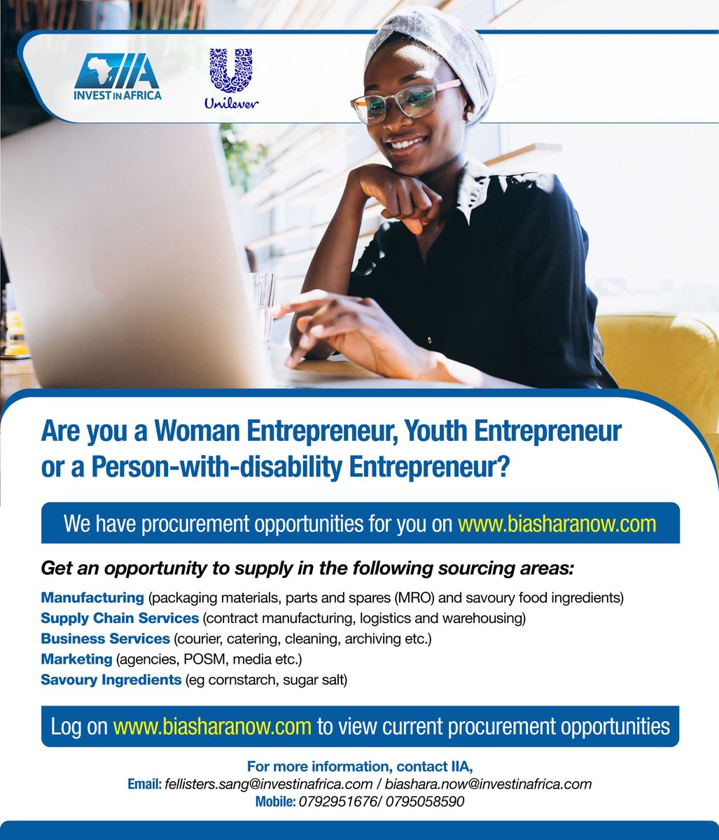 IIA_Kenya's tweet photo. 🔥#Supplying opportunities available🔥
Visit 👉 https://t.co/F7tcB4rsCQ
Sectors:
#Manufacturing #Marketing #SupplychainServices, #BusinessServices, #SavouryIngredients
#businesscommunity
#BiasharaNetwork https://t.co/q7UWkb3nXV