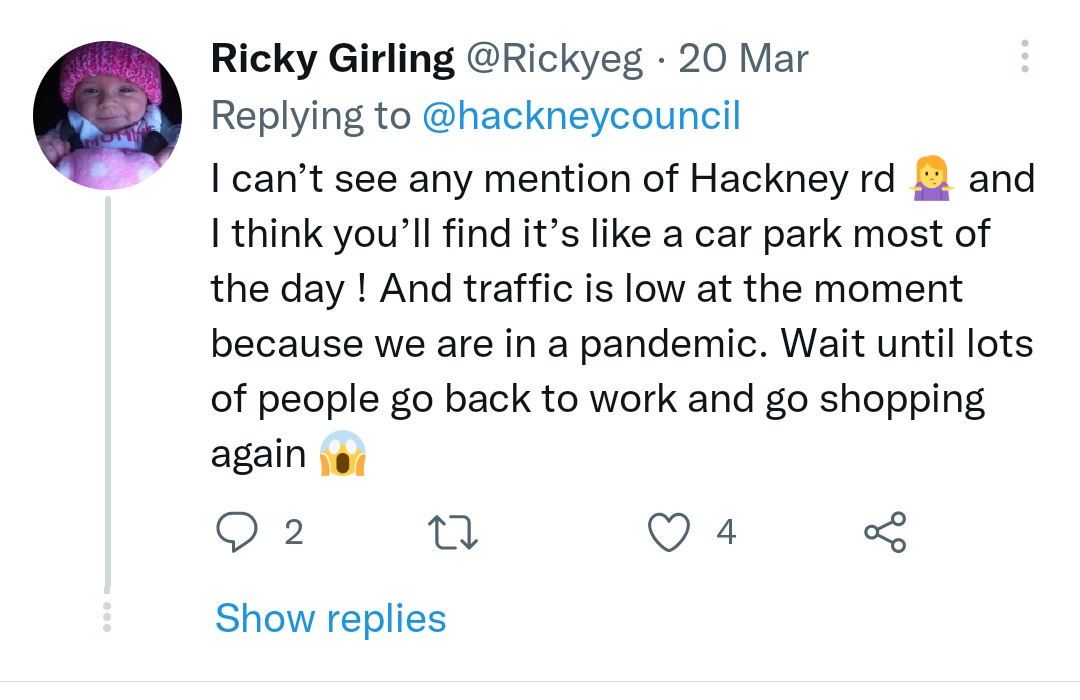cmtlr's tweet photo. @PhilKennedy @FurtiveSalmon @otis_bedding @netwench @StokeyUpdates @StokeyLTN @welovestokey Gets even worse in Hackney's mentions https://t.co/R2kd86yj7g
