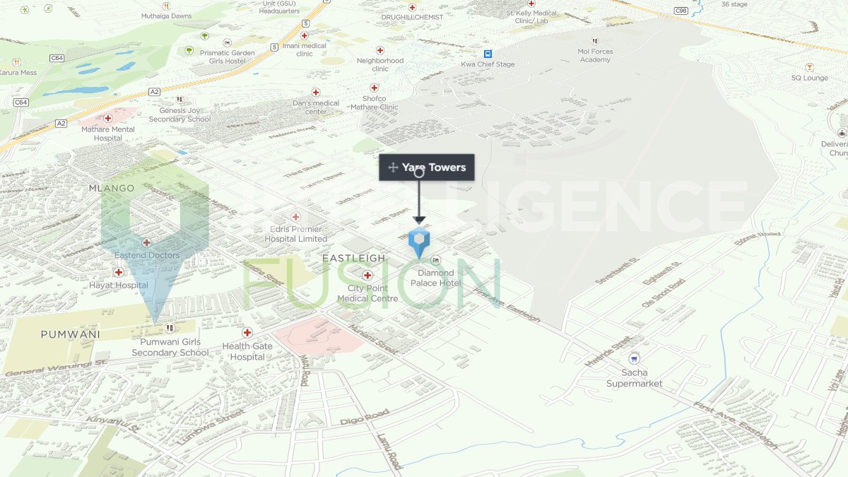🇰🇪: EOD officers arrive at Yare Plaza in Eastleigh, Nairobi in #Kenya 

- A letter warning of explosives in the building has led EOD officers to the scene.
- Roads in the area have closed and people have been evacuated.

Map via <a href="/IntellFusion/">Intelligence Fusion</a>: intelligencefusion.co.uk