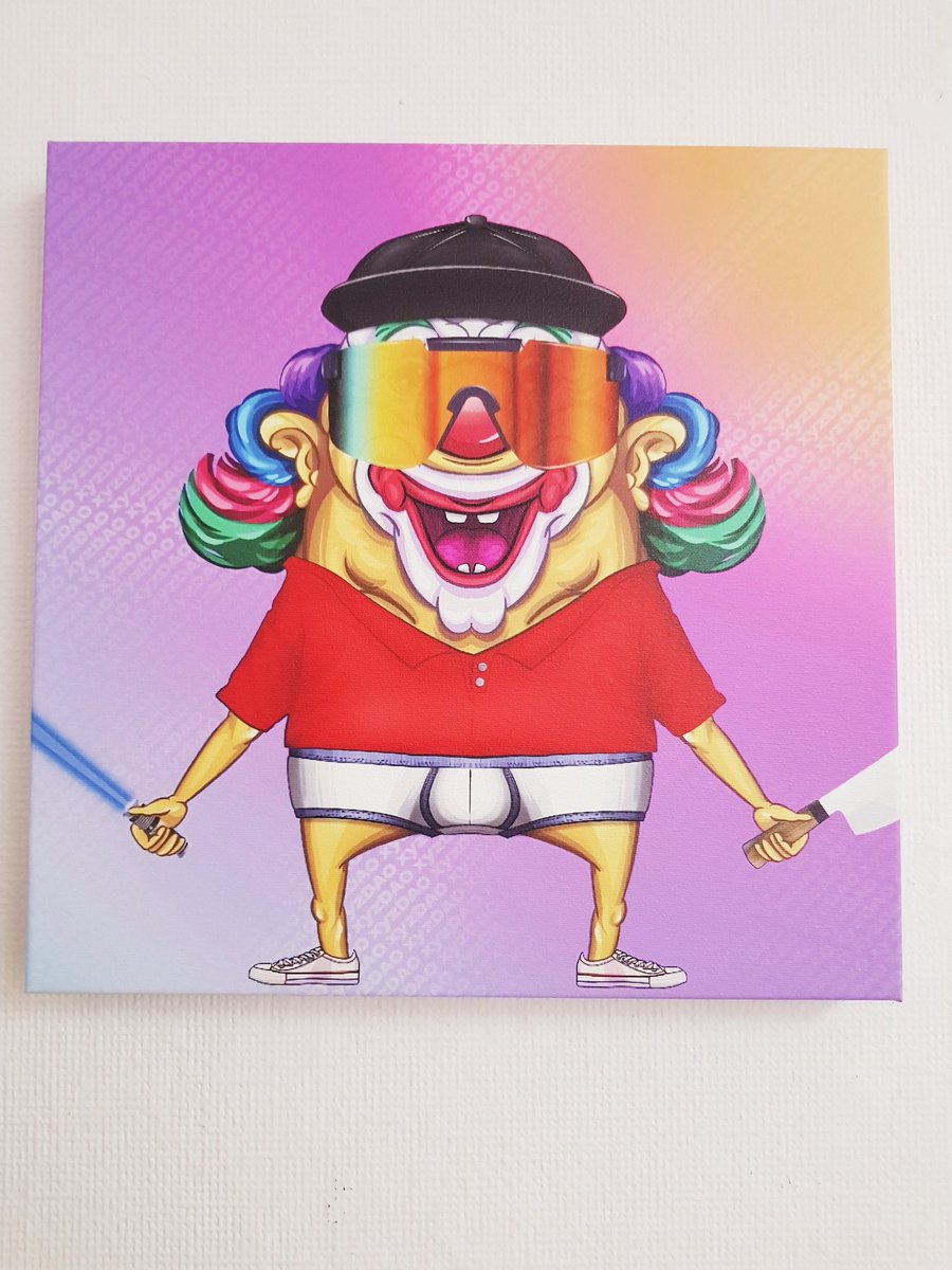 iafhurtado's tweet image. Wow, just received my favorite NFT on canvas from @layer3xyz , thank you very much. Clown Charles will say hello and goodbye to us now and that @universe_xyz background looks 🔥🔥🔥🔥🔥🔥 #Polymorphs