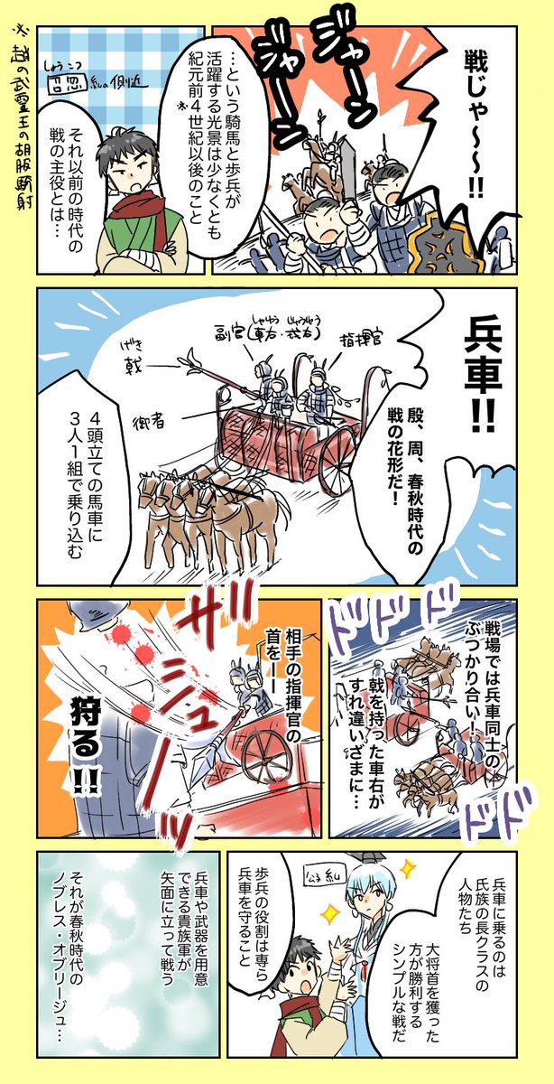 漫画家が創作のために調べた中国古代史のことをゆるく紹介するやつ
#春秋宮廷アカデミア
第6回 古代の生活-軍

春秋時代の戦争について描きました。軍事関係は戦国時代にかけて特に発展が著しいので時期によって色々変化があると思います。一例として見て頂ければ幸いです。

#春秋宮廷アンティーカ 