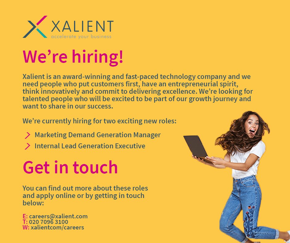 Xalient's tweet photo. Xalient is growing, and we're on the lookout for talented, passionate people to join our award-winning team and share our success! ✨ We're currently recruiting for the two roles below 👇 visit https://t.co/7ZwVWUIBZA or email us at careers@xalient.com to find out more! https://t.co/1yUyplkQSS