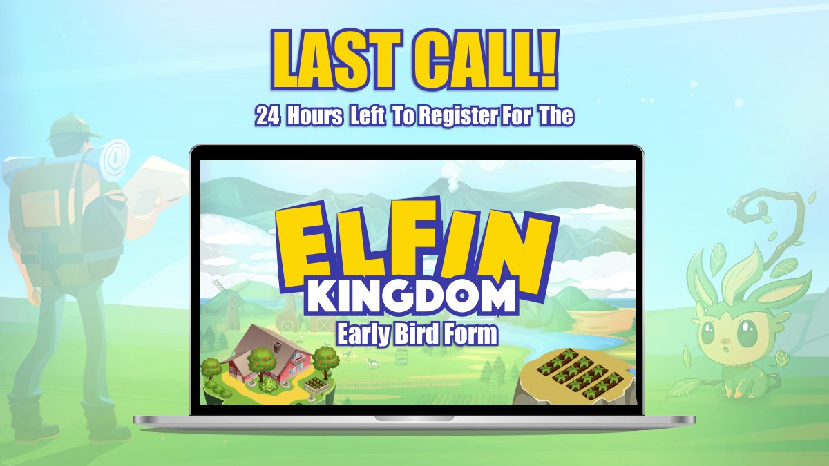 📣 Final Reminder!!!

⏰ There are only 24 hours left to register for $ELFIN Kingdom's First Early Bird Form. 🏰

💁‍♂️ Don't miss this chance to explore the magical Elfin Kingdom.🚀

Register now 👇

forms.gle/VHCnKzoWdB8wET…

$KING #PlayToEarn #P2E #Crypto