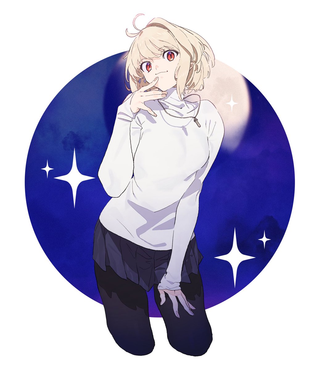 arcueid brunestud 1girl solo blonde hair skirt pantyhose red eyes turtleneck  illustration images