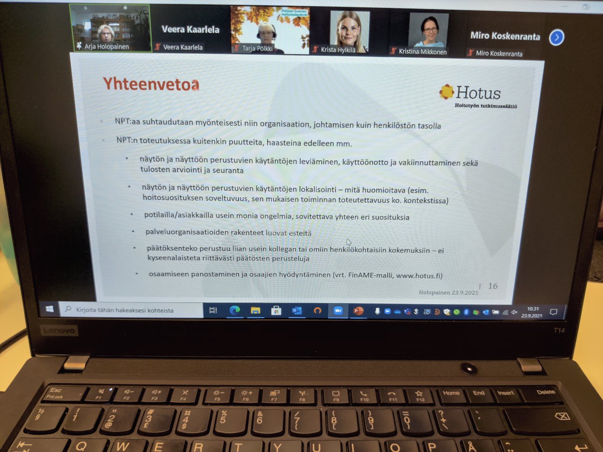 HST_OY's tweet photo. @HolopainenArja mielenkiintoinen puheenvuoro Pohjois-Suomen hoitotiedepäivillä näyttöön perustuvasta terveydenhuollosta ja missä sen suhteen mennään nyt hoitotyössä. #PSHTP #PSHTP2021 #PSHTP21 #Hoitotiedepäivät @HotusFI https://t.co/ZkgK2rzsM4