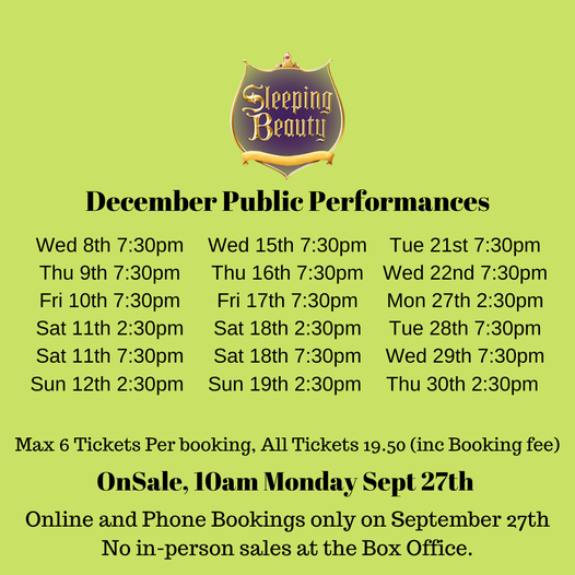 🎫 🎉 It’s almost Panto Booking Day....

Booking for <a href="/waterfordpanto/">Waterford Panto</a>'s Sleeping Beauty opens ONLINE and ON PHONE ONLY at 10am on Monday, 27th September. Here's some helpful Do’s and Don’t's for customers who wish to book tickets. Please share and help us spread the word