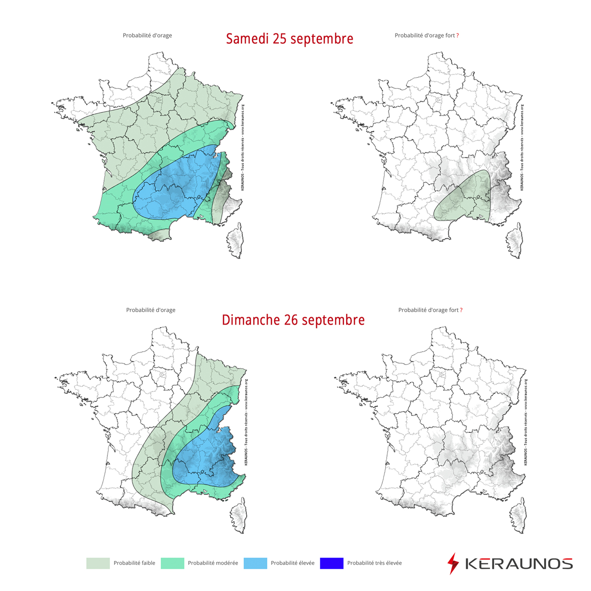 Samedi, des pluies parfois fortes et orageuses circuleront des #Pyrénées aux #Alpes avec une probabilité plus significative d'#orages entre #Cévennes et vallée du #Rhône. 

Dimanche, les #pluies orageuses se concentreront sur un grand quart sud-est -> 