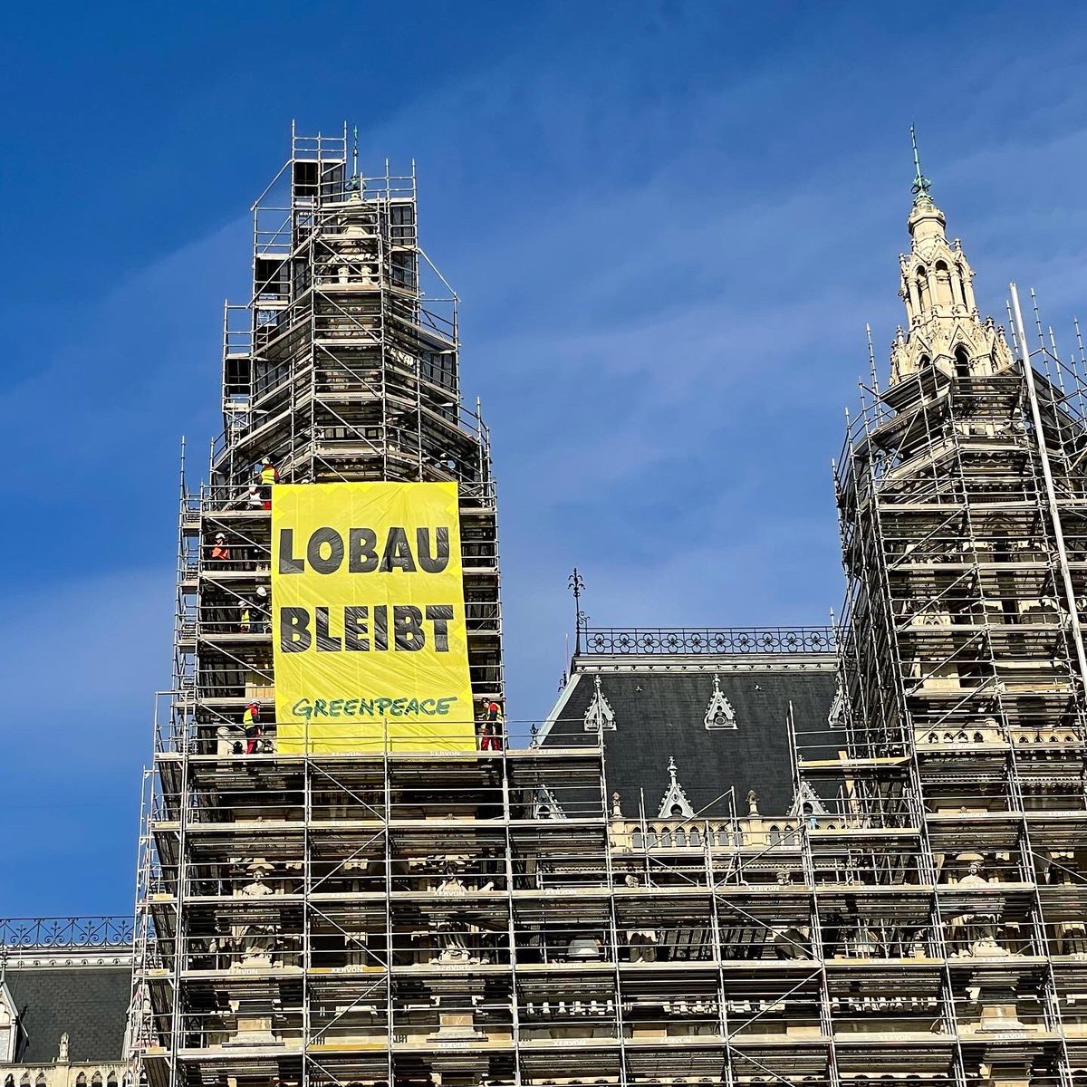 While the earth is burning and emissions are rising, Viennese major <a href="/BgmLudwig/">Michael Ludwig</a> is planning another highway construction through the nationalpark #Lobau. We demand this to end, Greenpeace activists occupying the townhall right now.