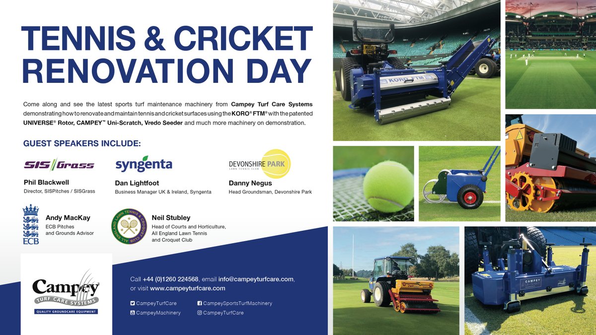 CampeyTurfCare's tweet photo. Calling all #Groundsmen in #Yorkshire Tues 28 & Wed 29 Sept at #SuttonUponDerwent Cricket Club watch a #renovation happen & hear talks from world leading #sportsturf managers from #Wimbledon #ECB #SISGrass #Syngenta #DevonshirePark
register online at https://t.co/k9bSPsy2I5 https://t.co/gMuuu7GWmH