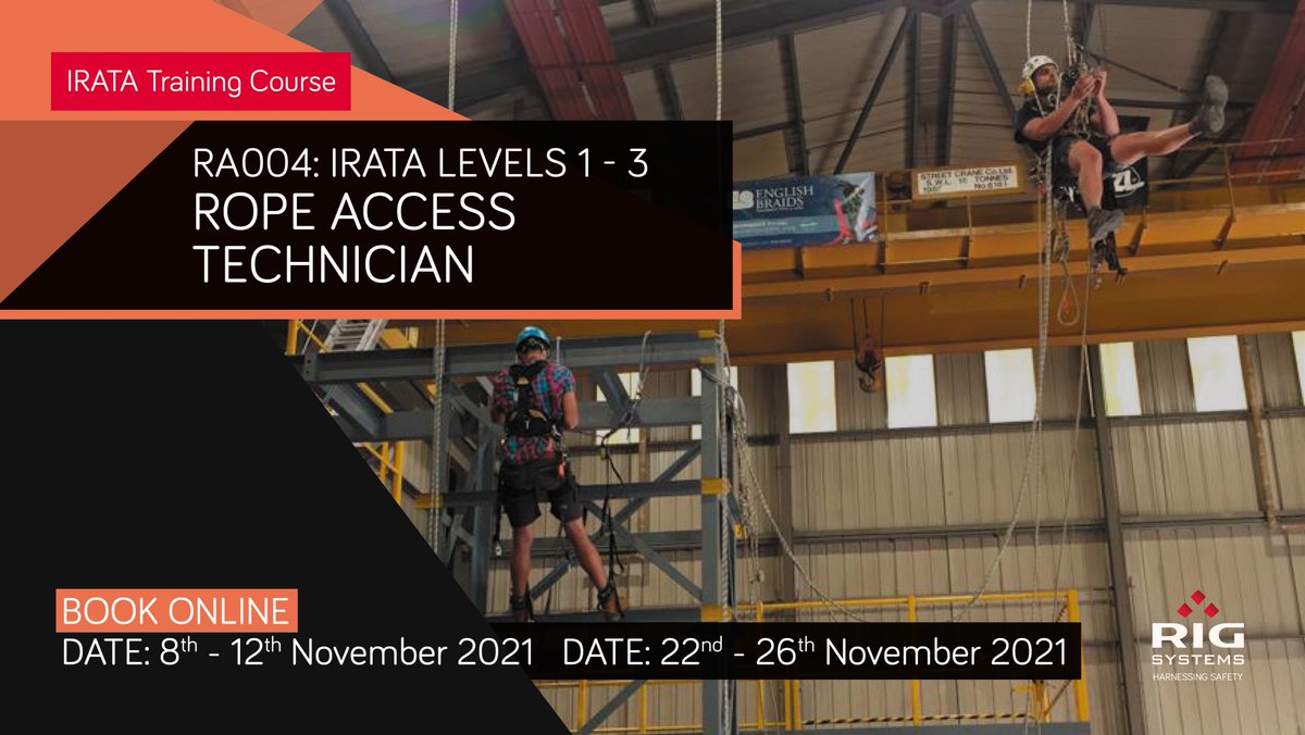 LIMITED SPACES left on our November IRATA Training Courses. 

8th - 12th November.
22nd - 26th November.

Register your place: rigsystems.co.uk/course-calenda…

#iratatraining #ropesafetytraining #ropeaccess #specialisttraining #irata #safetyfirst #rescueequipment #workingatheight
