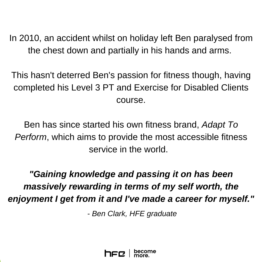 Read more about HFE graduate, Ben Clark, here!: buff.ly/2W5kqPj 

#hfe #successstories #gym #training #gymmotivation #instafit #personaltrainer #personaltraining #yoga #pilates #fitness #motivation #fitnesscourses