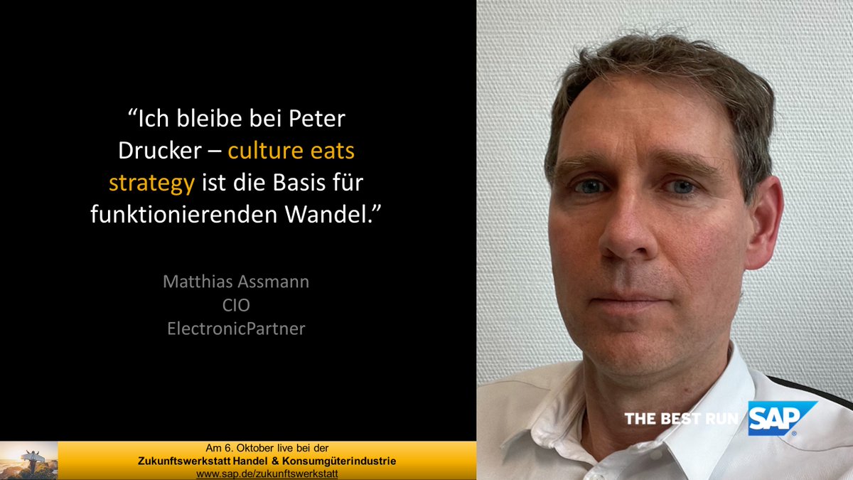 Zukunftswerkstatt - noch 13 Tage
Matthias Assmann (CIO Electronic Partner) wird im Gespräch mit Helge Sanden seine Sichtweise zur Digitalisierung vorstellen. Seien Sie dabei! Anmeldung hier: url.sap/b9jn0e
<a href="/IFHKoeln/">IFH KÖLN</a> <a href="/ITOnlinemagazin/">IT-Onlinemagazin</a> #HandelDigitalErleben