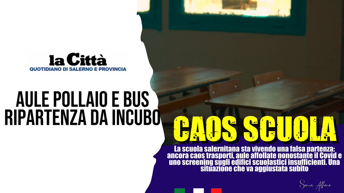 🔵Risolvere in fretta i problemi sulle scuole
Tra aule piene, bus stracolmi e mancato screening degli edifici scolastici la situazione delle scuole salernitane non è delle migliori: agire subito per dare sicurezza agli studenti ed al personale scolastico

#FratellidItalia #Scuola