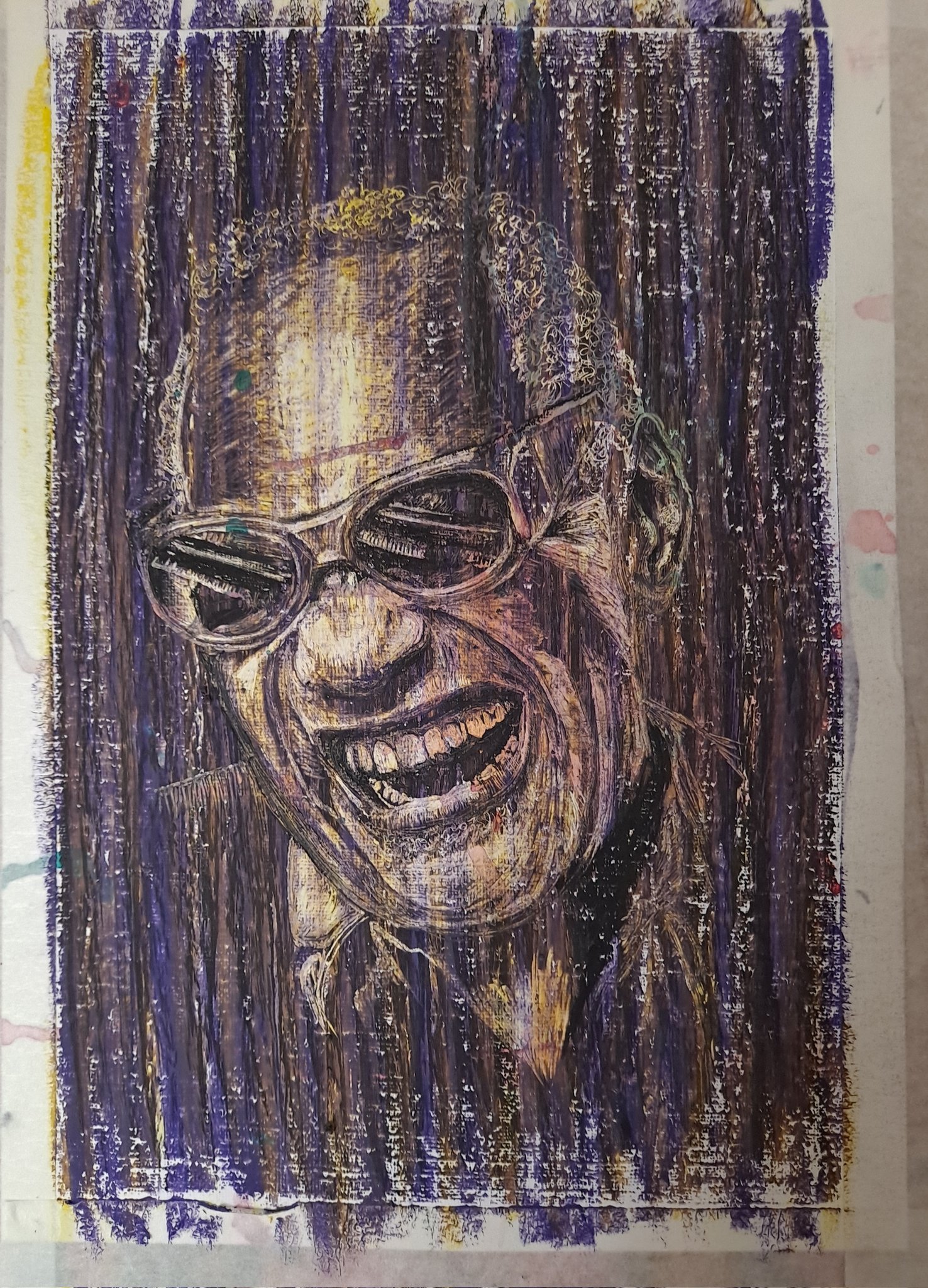 Happy birthday to Ray Charles, born  on this day in 1930.

Oil and ink on acrylic paper, 21cm x 30cm. 