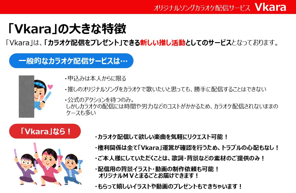 Vkara 推しの曲をカラオケで オリソンカラオケ配信サービス ブイカラ Vkara情報局 その Vkara は 推しへオリソンのカラオケ配信をプレゼントできる 新しい推し活動としてもオススメです カラオケ配信だけでなく Youtubeにもアップロード Vkara 推しの曲をカラオケで オリソンカラオケ配信サービス ブイカラ Vkara情報局 その Vkara は 推しへオリソンのカラオケ配信をプレゼントできる 新しい推し活動としてもオススメです カラオケ配信だけでなく Youtubeにもアップロード