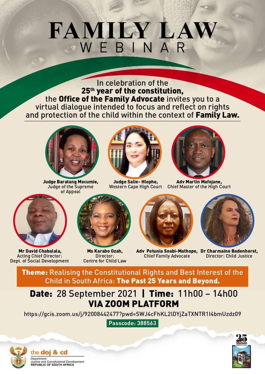 Rights and Protection of the child to be on the spotlight <a href="/DWYPD_ZA/">Dept of Women, Youth & Persons with Disabilities</a> @Familyadvocats <a href="/ChildJusticeCtr/">Child Justice Center</a>