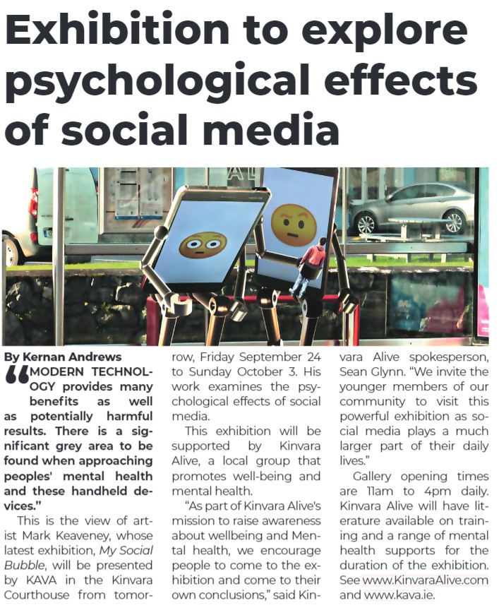 Thanks @KernanAndrews for the great write-up about Mark Keaveney's exhibition, "My Social Bubble," <a href="/KinvaraAlive/">Kinvara Alive</a> #artingalway #kava #kinvara #socialmedia #galway #irishart