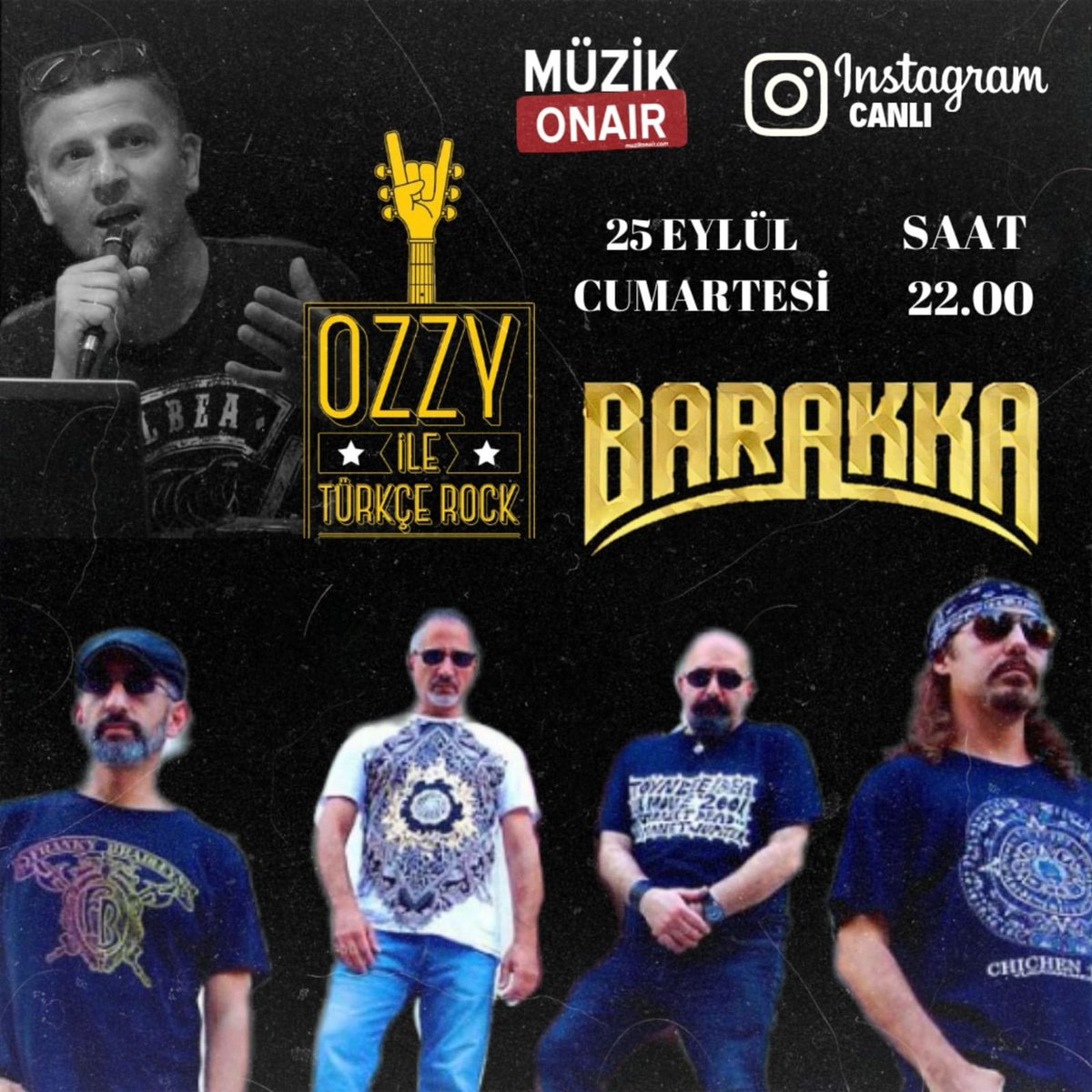 Türkçe Rock Sohbetleri'nde Bu Hafta🤘🏻
Cumartesi 22:00 instagram.com/muzikonair ⚡
@rapor2 <a href="/barakkamusic/">Barakkamusic</a> <a href="/muzikonair/">Müzikonair</a> 
#ozzyileturkcerock