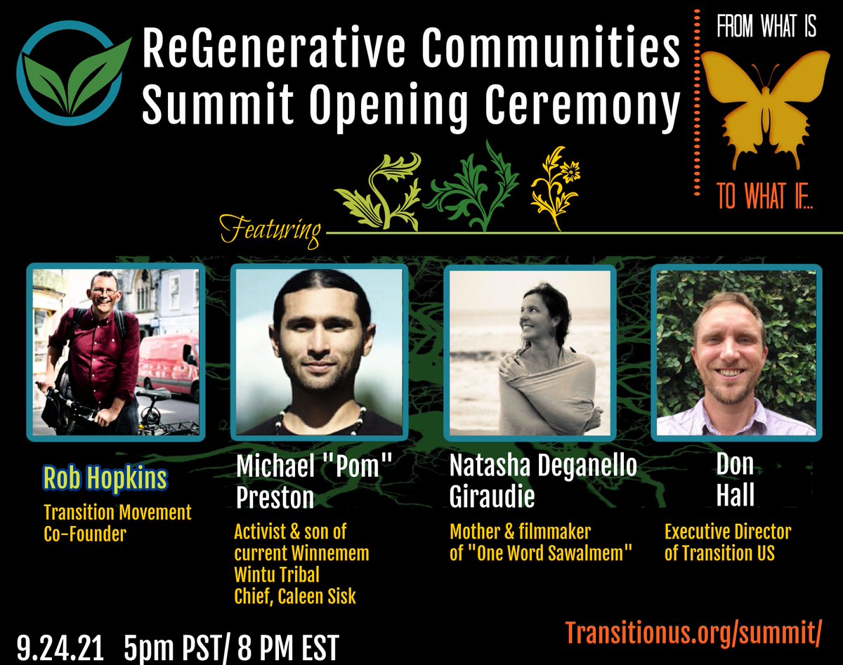 The ReGenerative Communities online summit hosted by <a href="/TransitionUS/">Transition US</a> starts tomorrow!
Registration is pay-what-you-can and gets you access to all live and recorded events as well as the Mighty Networks social networking &amp; movement-building platform. 
transitionus.org/summit/