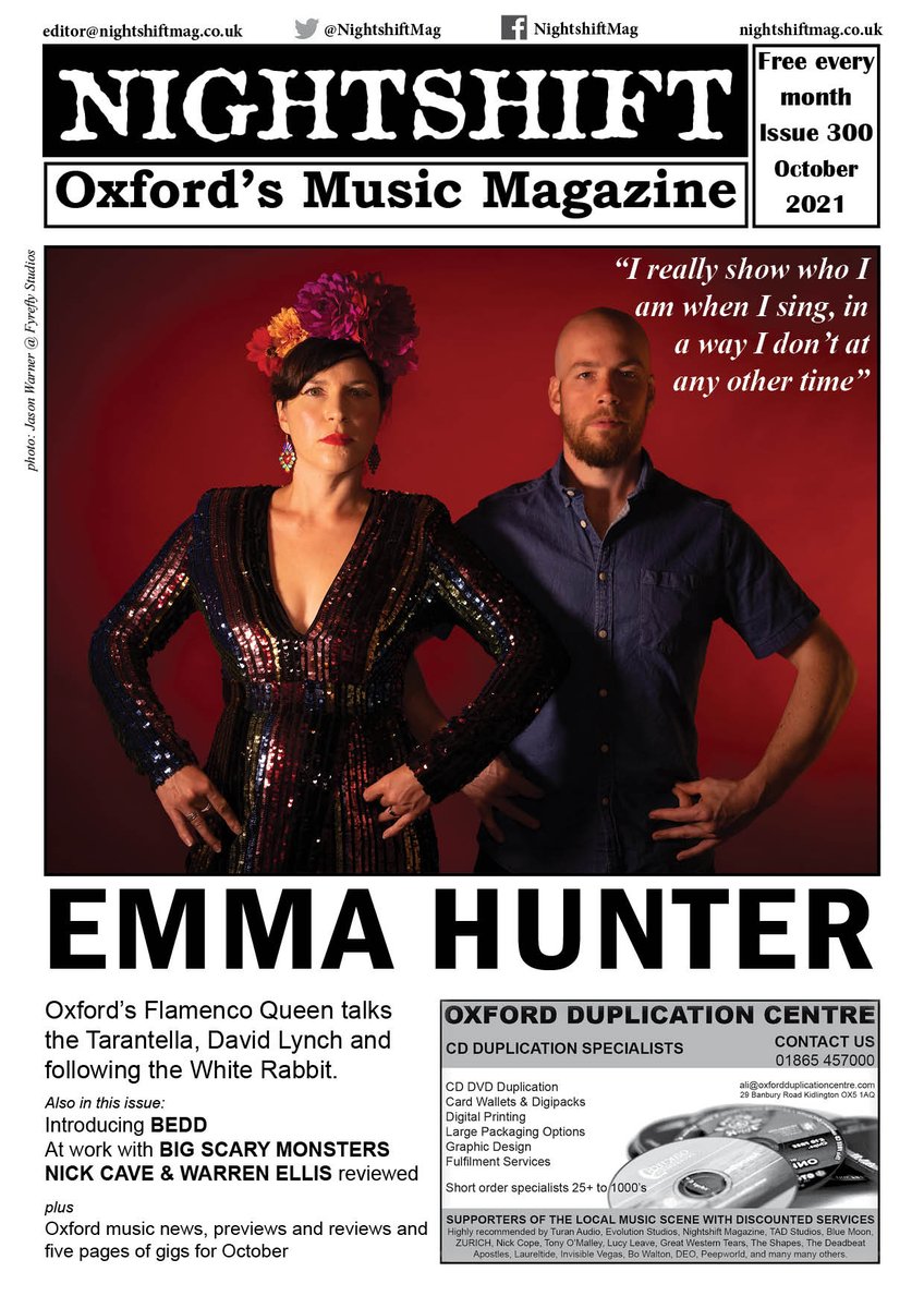 NightshiftMag's tweet photo. October's @NightshiftMag online now ft. the amazing @EmmaHunterMusic on the cover + Introducing @beddband, working at @bsmrocks & the superb @nickcave show at @NewTheatreOx. 5 pages of gigs for the month + loads more here: https://t.co/uNZfTY3U3F https://t.co/WOvas1zwFn