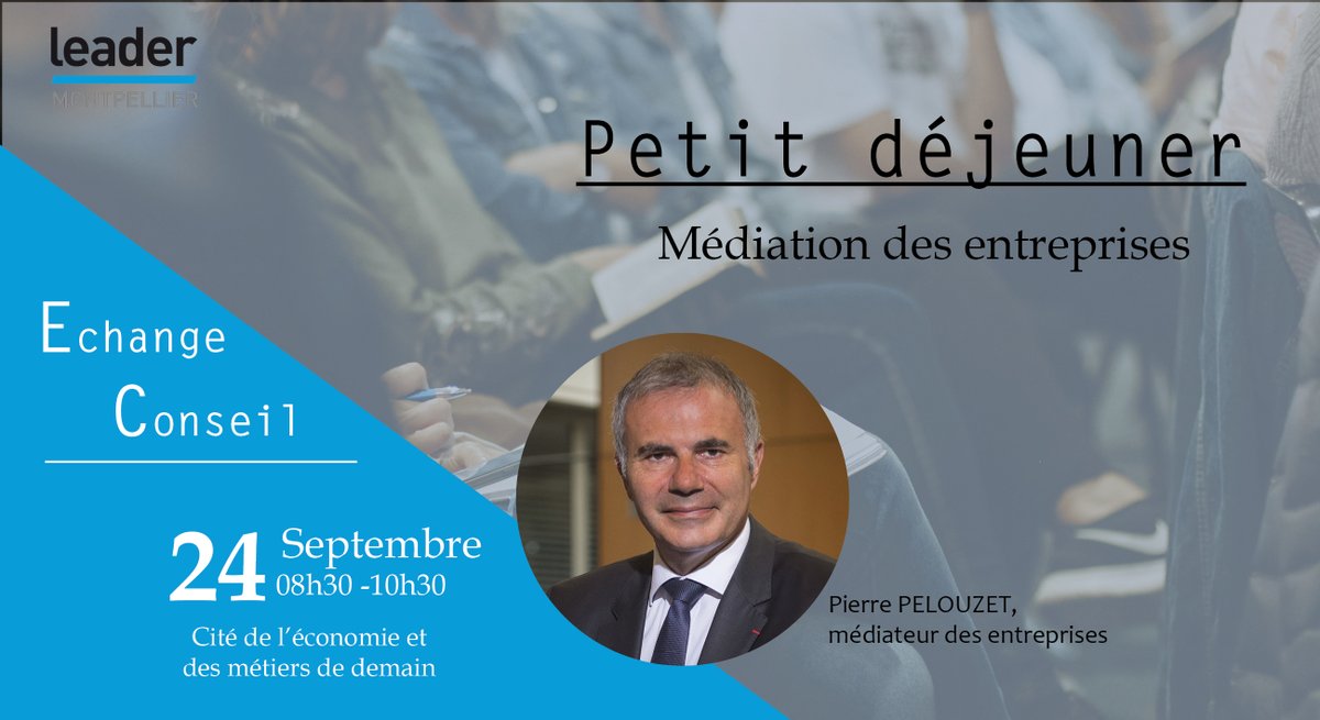 J-1 Petit déjeuner: #Médiation des #entreprises
#Montpellier 24 septembre à 08:30 à I2A

Accompagner les difficultés

Inscription bit.ly/3A0nz1C 
<a href="/PPelouzet/">Pierre Pelouzet</a> @GayssotJoel <a href="/MedEntreprises/">Médiateur des entreprises</a>
A vos RT, Merci !

@Entreprendre_MT @BIC_Montpellier <a href="/lalettremnews/">La Lettre M</a> <a href="/Hubertvialatte/">Hubert Vialatte</a>