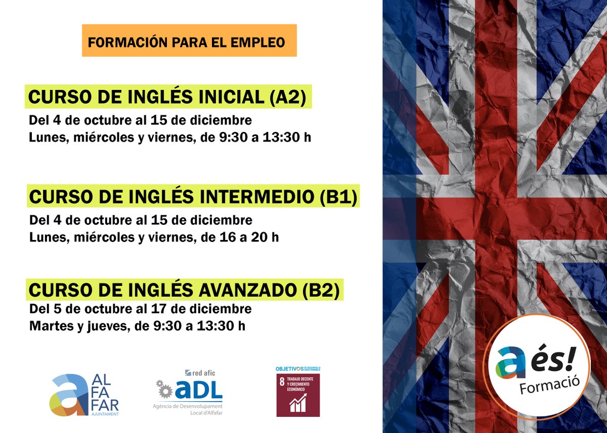 ℹ️  Alfafar inicia su programa de formación para el empleo con cursos de inglés ℹ️  

#AlfafarÉsInformació 

ℹ️ Alfafar inicia el seu programa de formació per a l'ocupació amb cursos d'anglés ℹ️
🟦

➕ INFO en alfafar.es/alfafar-inicia…