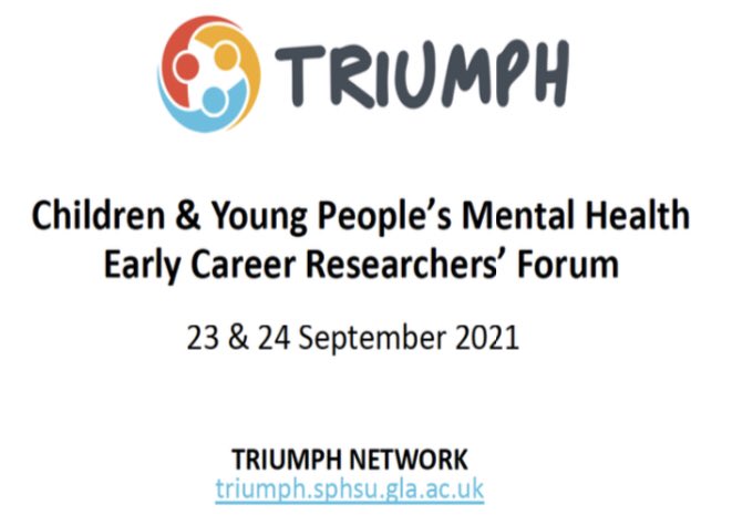 Watch one of our PhDs @RaahatManrai present her on-going work at the #TriumphECR Forum. @TRIUMPHnetwork have a prolific and interesting line-up of keynote speakers, talking about children and young people’s mental health. More info: triumph.sphsu.gla.ac.uk/early-career-r…