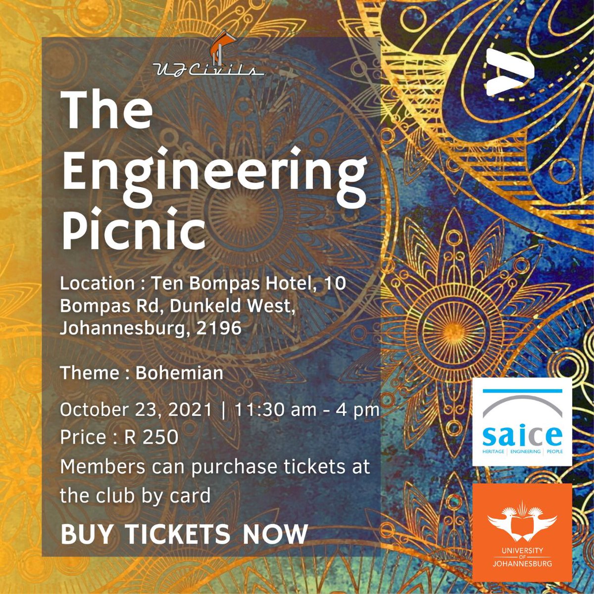UJCivil's tweet photo. Hey UJ Civilians!!! We're excited to announce tickets to the UJ Civils Engineering Picnic are now on sale!!!! Tickets are selling fast, so if you haven't already come by the AfriSam Engineering club to purchase yours!
Industry guests are welcome to attend!
#SAICEYM #YearEndEvent https://t.co/woxlC0hMGU