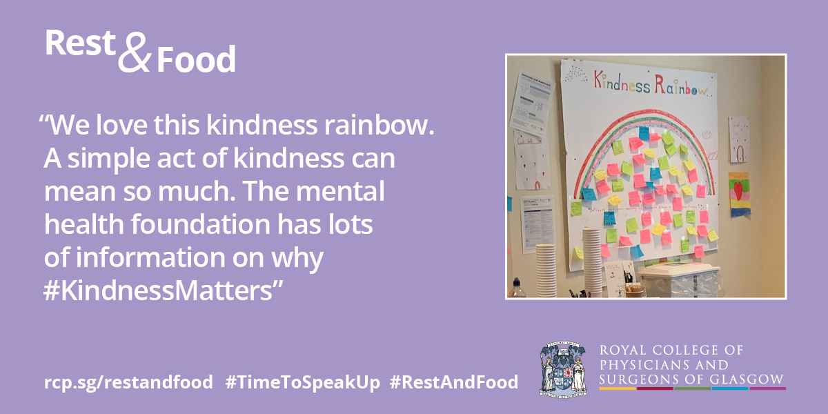 rcpsglasgow's tweet photo. Kindness helps reduce stress and improve emotional wellbeing.

Thanks to @StaffCareNHSL for sharing how they encourage staff to be kind to themselves and each other while making use of their #RestAndFood facilities ☕

Learn why #KindnessMatters:
https://t.co/VoWa01MYpU https://t.co/yfLxMDcOlz