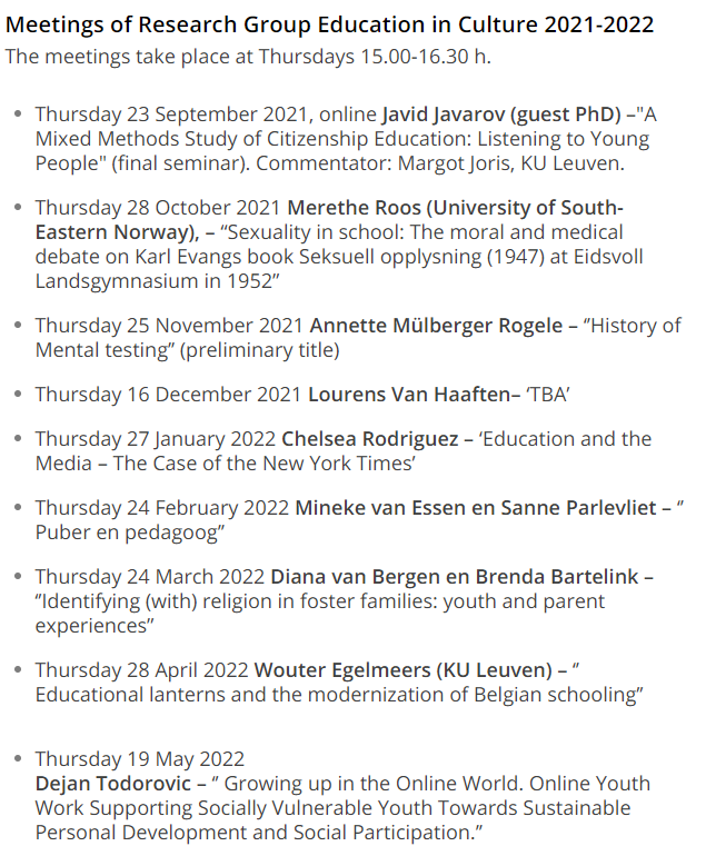 EducationinCul1's tweet photo. The preliminary program for our research meetings 2021-22 is now online, see https://t.co/ETogyOBn00 https://t.co/qQ8DkpnIWV