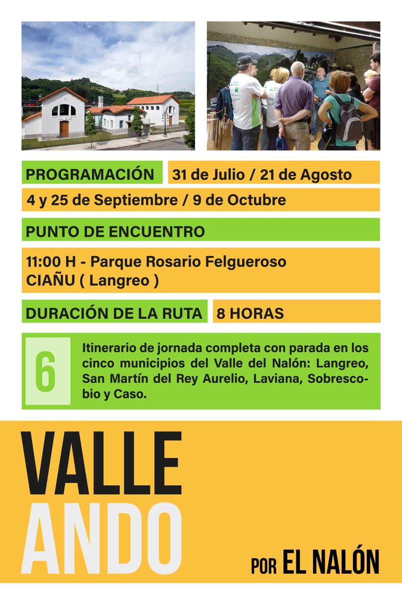 El sábado nos vamos a realizar una visita por el <a href="/ValleNalon/">TurismoValledelNalon</a> . Es necesaria la inscripción, no lo dudes y disfruta #valleando, te esperamos.
#40añosguiandote #eligebienquienteguia 
 
<a href="/CEFAPIT/">Guías de España</a>
 
@FADE_COMUNICA
 
<a href="/TurAsturiasPro/">TurAsturiasPro</a>
 
<a href="/TurismoAsturias/">TurismoAsturias</a>