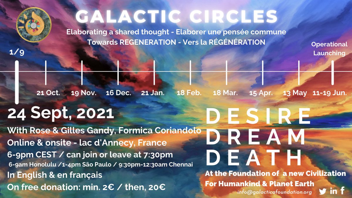 Welcome to our Galactic Circle 1/9 this Friday! 1st ed. of monthly events up until June, 2022 in getting prepared for Operational launching in catalyzing a new civilization at planetary level. We are excited! Great opportunity to join in. Tickets: billetweb.fr/galactic-circl… #engage