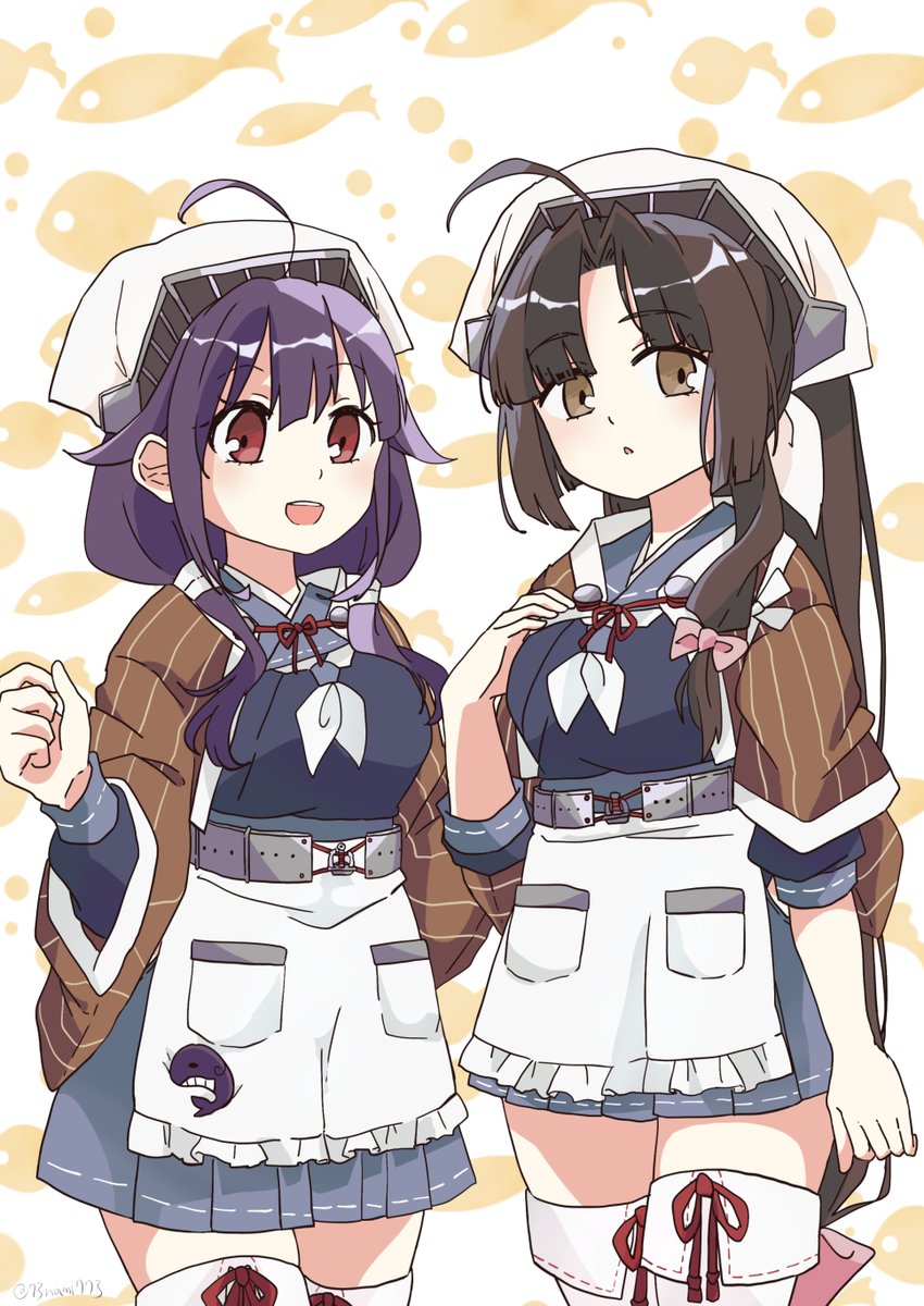 jingei (kancolle) ,shouhou (kancolle) ,taigei (kancolle) multiple girls 2girls ahoge thighhighs long hair cosplay black hair  illustration images