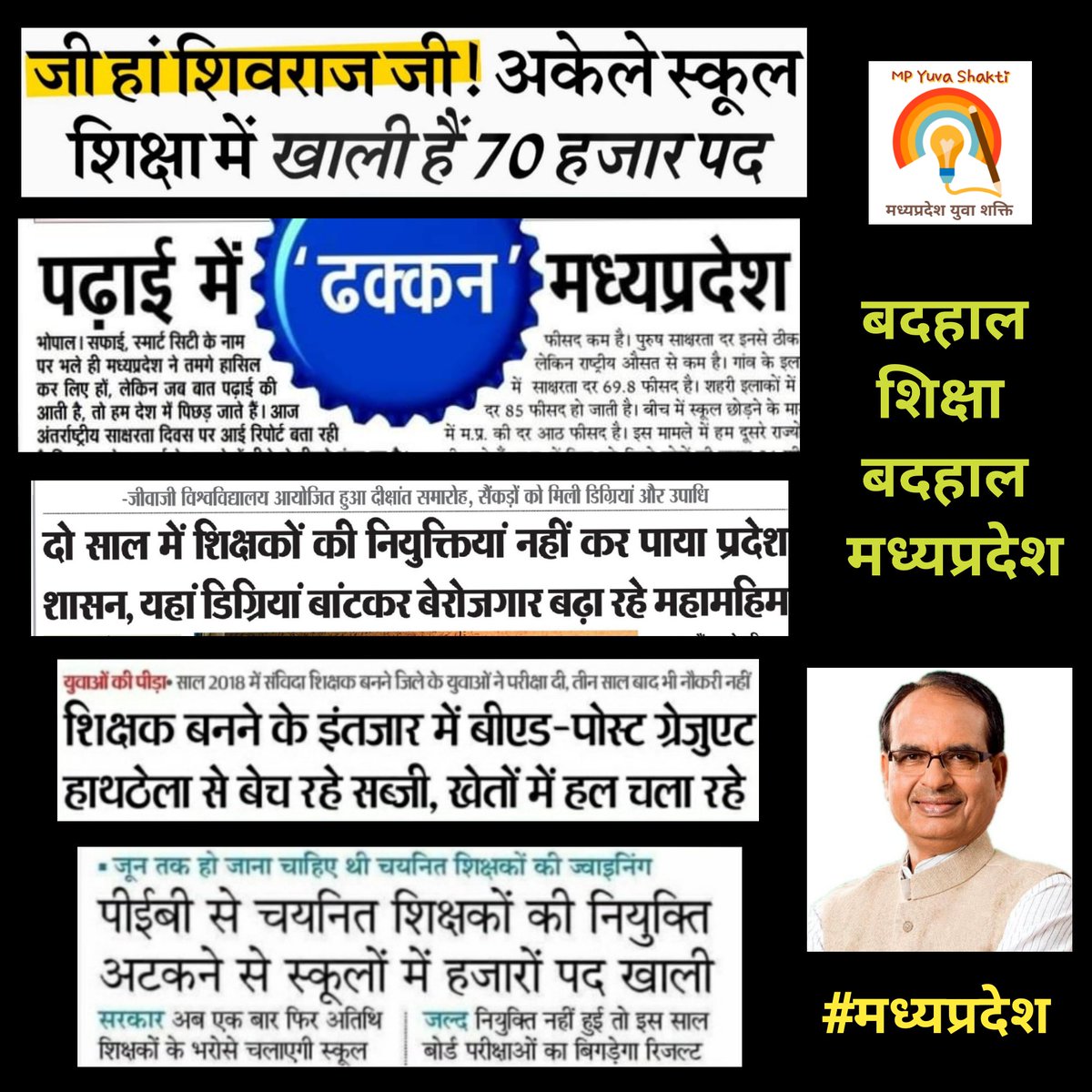 प्रदेश में #शिक्षकों की स्थिति देखकर एक ही बात याद आ रही..

अनपढ़ नगरी, चौपट राजा!!

#NoJoining_NoVote_MPTET
#पद_वृद्धि_माध्यमिक_शिक्षक
#NoVote_For_BJP_MPTET
#चयनित_शिक्षक_दिल्ली_चले

<a href="/ChouhanShivraj/">Shivraj Singh Chouhan</a> <a href="/drnarottammisra/">Dr Narottam Mishra</a> <a href="/JM_Scindia/">Jyotiraditya M. Scindia</a> <a href="/Indersinghsjp/">इन्दरसिंह परमार</a>