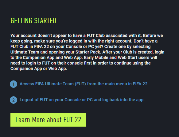 FraNJTG's tweet photo. @EAHelp I can't access to the web app, I get this message. I pre-ordered fifa 22, and I played fut on my console with the early access. What can I do? https://t.co/nnkhEjQRuG