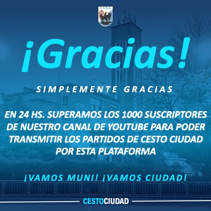 GRACIAS!

Simplemente gracias

En 24 hs., superamos los 1000 suscriptores de nuestro Canal de Youtube para poder transmitir los partidos de Cesto Ciudad por esta plataforma.

Agradecemos a todos los que se sumaron y colaboraron para que esta acción fuera posible.

¡Vamos Muni!