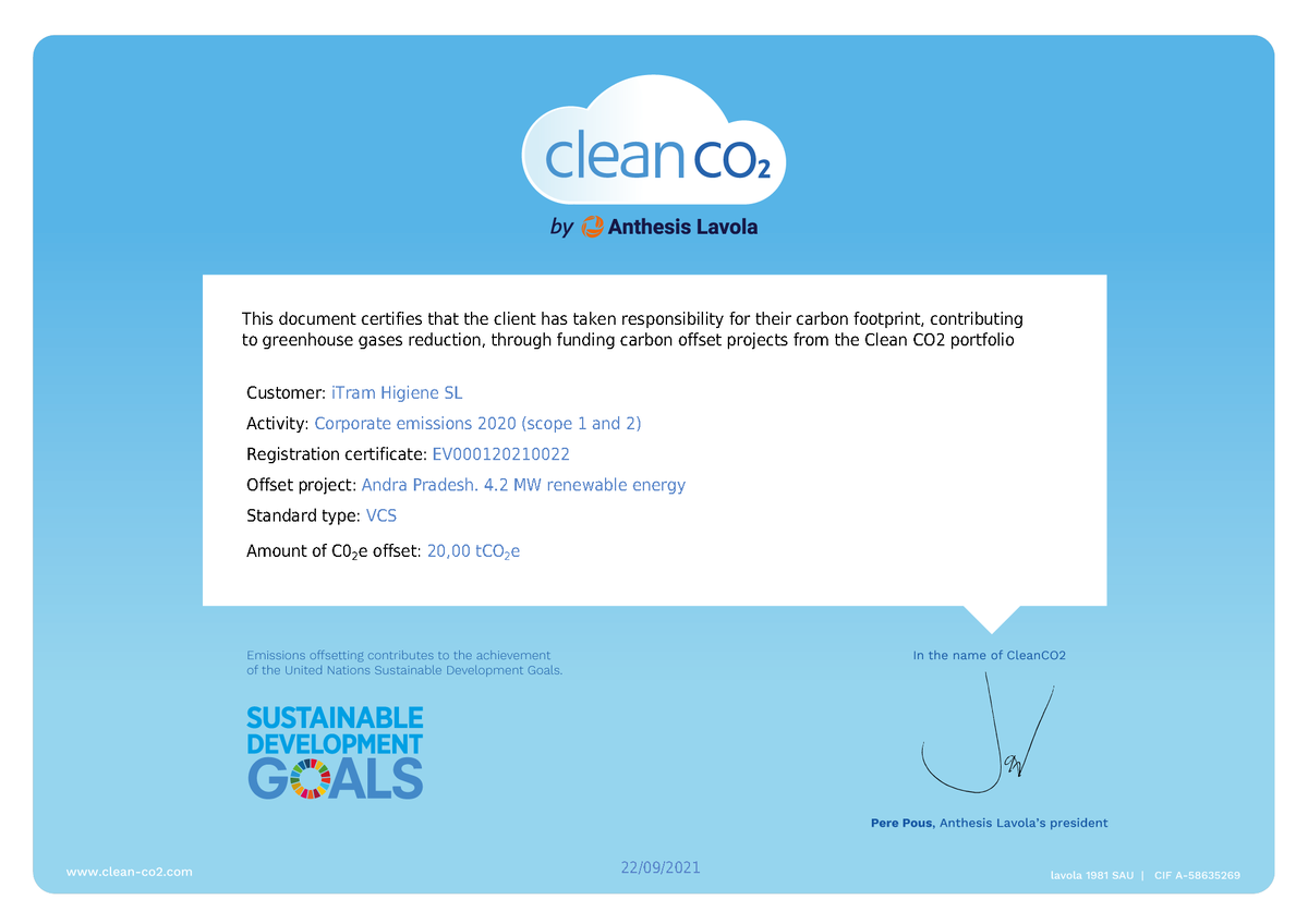 #RSC | Por 3r año compensamos las emisiones generadas por nuestra actividad con la compra de 20 créditos de #carbono del proyecto Andra Pradesh 4.2 MW renewable energy en la #India

Hemos recibido el certificado Clean #CO2 que nos acredita como organización neutra en carbono.