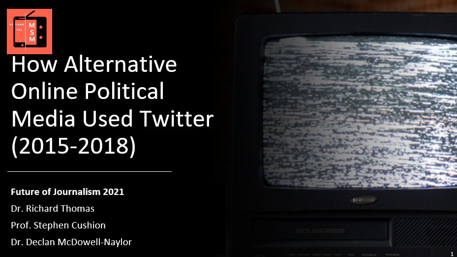 Beyond the MSM (@beyondthemsm) on Twitter photo Join us at #foj2021 at 4pm today:
<a href="/Declan_JMN/">Declan McDowell-Naylor - account on hiatus</a> and <a href="/rich_thomas99/">Richard Thomas</a> will be presenting findings from the project about how alternative online political media used social media between 2015-2018.
With plenty of discussion on hybrid media, Twitter, and the nature of journalism... Join us at #foj2021 at 4pm today:
<a href="/Declan_JMN/">Declan McDowell-Naylor - account on hiatus</a> and <a href="/rich_thomas99/">Richard Thomas</a> will be presenting findings from the project about how alternative online political media used social media between 2015-2018.
With plenty of discussion on hybrid media, Twitter, and the nature of journalism...